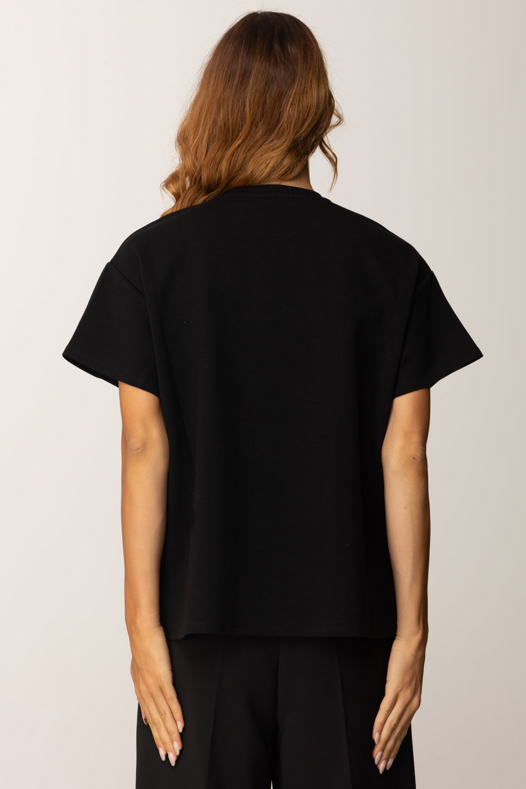 Elisabetta Franchi T-shirt con Tampa a Nastro Lettering MA02256E2 NERO