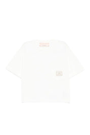 Elisabetta Franchi Bambina T-shirt Crop con Tasca Ricamata Cc AVORIO/ORO