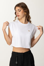 Twin-set T-shirt Cropped con Logo In Strass 251TT2043 BIANCO OTTICO