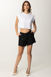 Twin-set T-shirt Cropped con Logo In Strass 251TT2043 BIANCO OTTICO