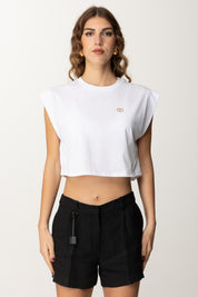 Twin-set T-shirt Cropped con Logo In Strass 251TT2043 BIANCO OTTICO
