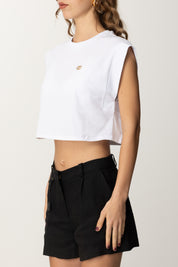 Twin-set T-shirt Cropped con Logo In Strass 251TT2043 BIANCO OTTICO