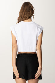 Twin-set T-shirt Cropped con Logo In Strass 251TT2043 BIANCO OTTICO