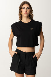 Twin-set T-shirt Cropped con Logo In Strass 251TT2043 NERO