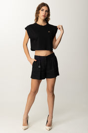 Twin-set T-shirt Cropped con Logo In Strass 251TT2043 NERO