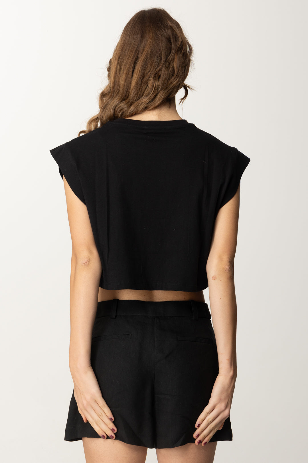 Twin-set T-shirt Cropped con Logo In Strass 251TT2043 NERO