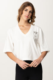 Pinko T-shirt Cropped con Scollo a V 104606 A2D0 BIANCO-BIANCANEVE