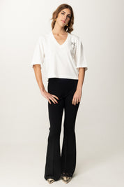 Pinko T-shirt Cropped con Scollo a V 104606 A2D0 BIANCO-BIANCANEVE