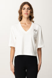 Pinko T-shirt Cropped con Scollo a V 104606 A2D0 BIANCO-BIANCANEVE