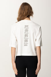 Pinko T-shirt Cropped con Scollo a V 104606 A2D0 BIANCO-BIANCANEVE
