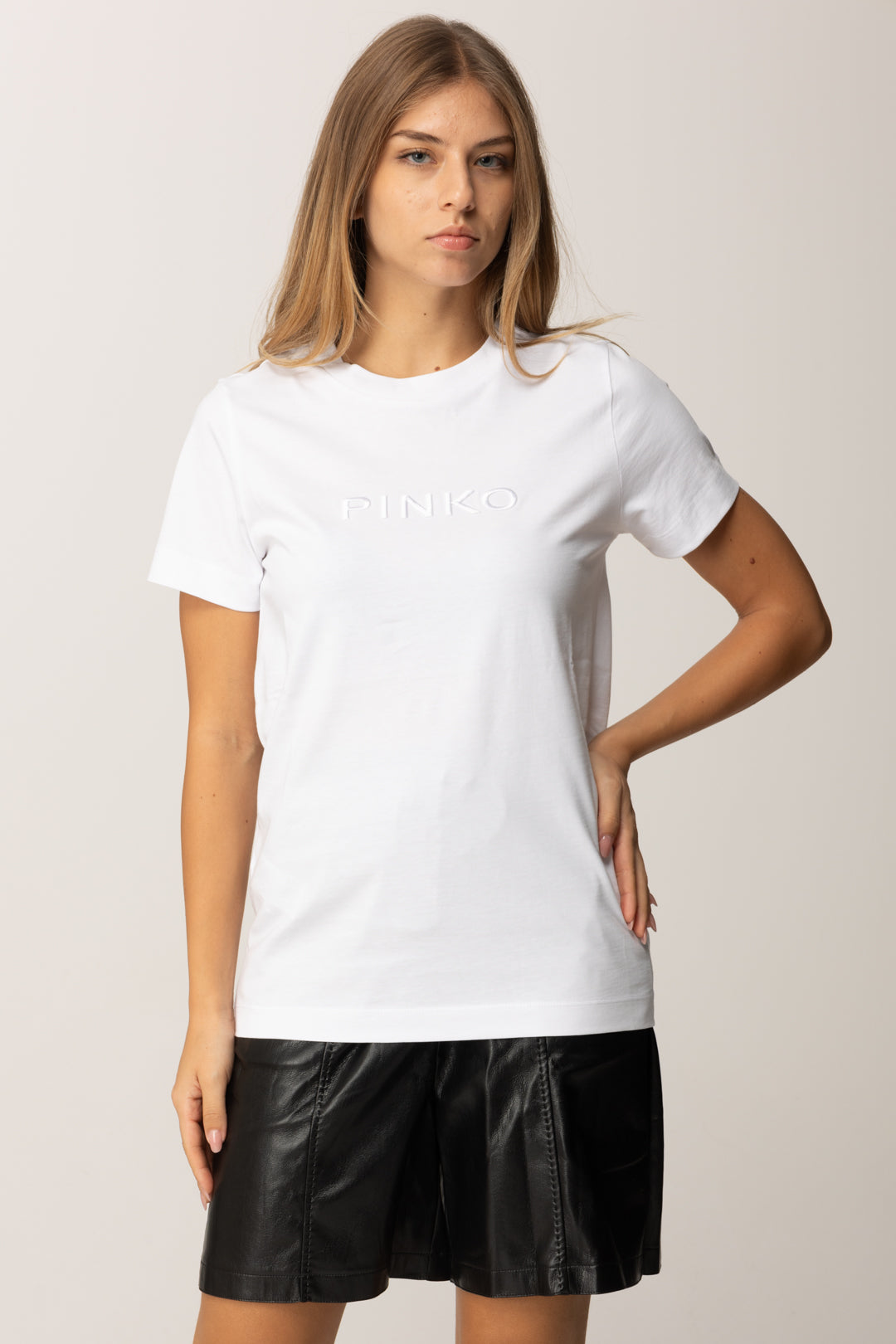 Pinko T-shirt Girocollo con Logo Lettering In Tinta BIANCO BRILL.