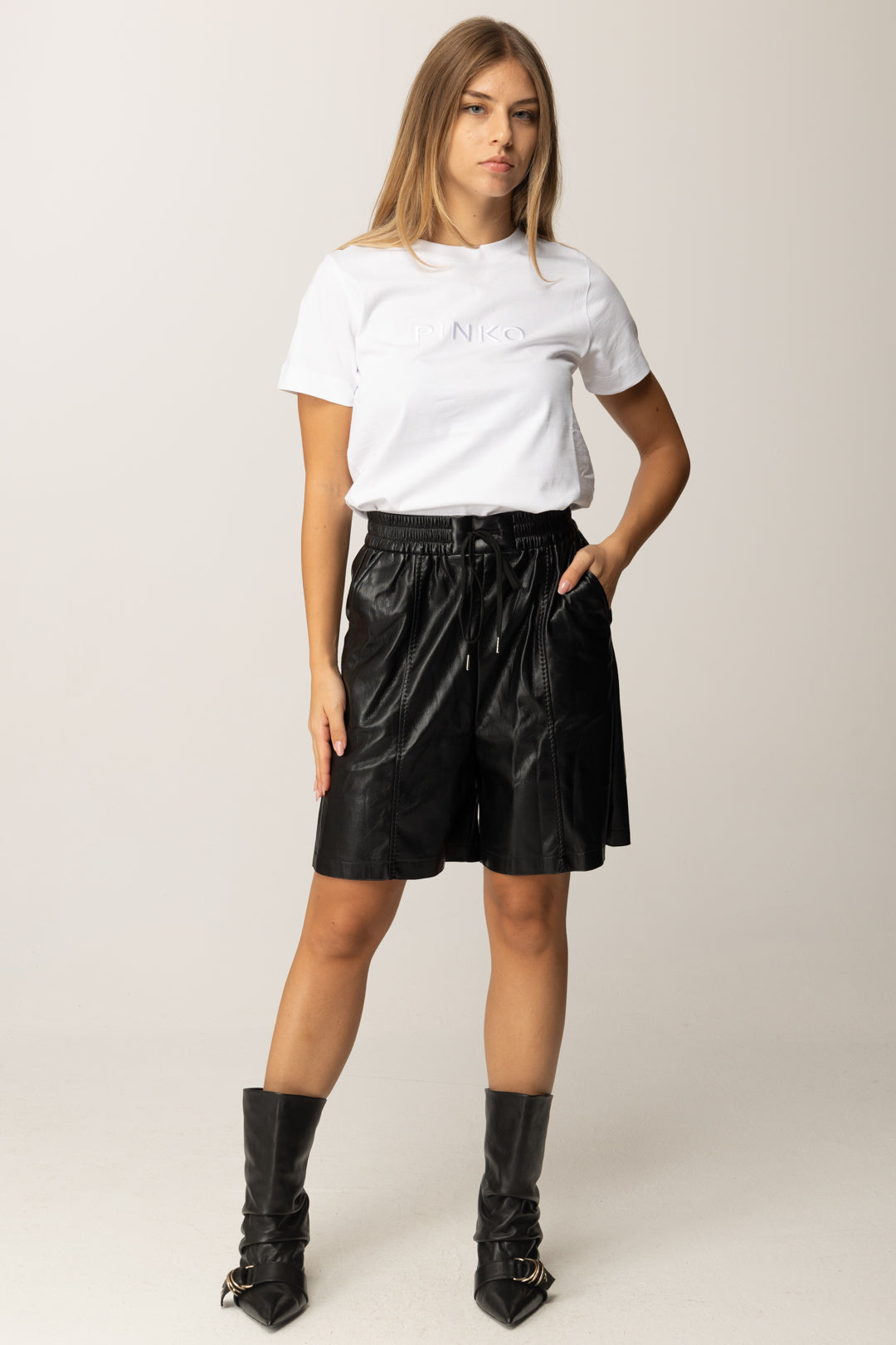 Pinko T-shirt Girocollo con Logo Lettering In Tinta BIANCO BRILL.