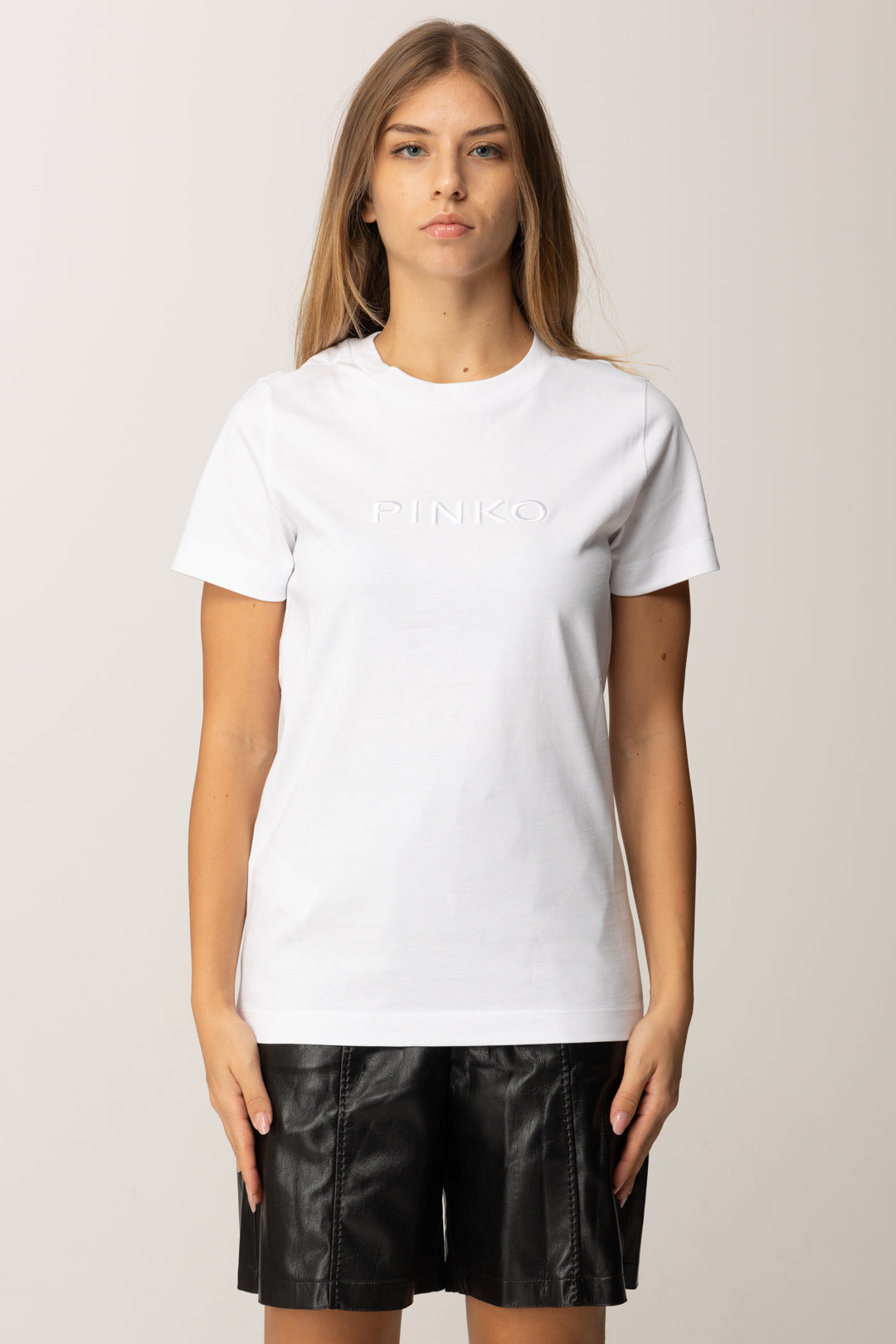 Pinko T-shirt Girocollo con Logo Lettering In Tinta BIANCO BRILL.