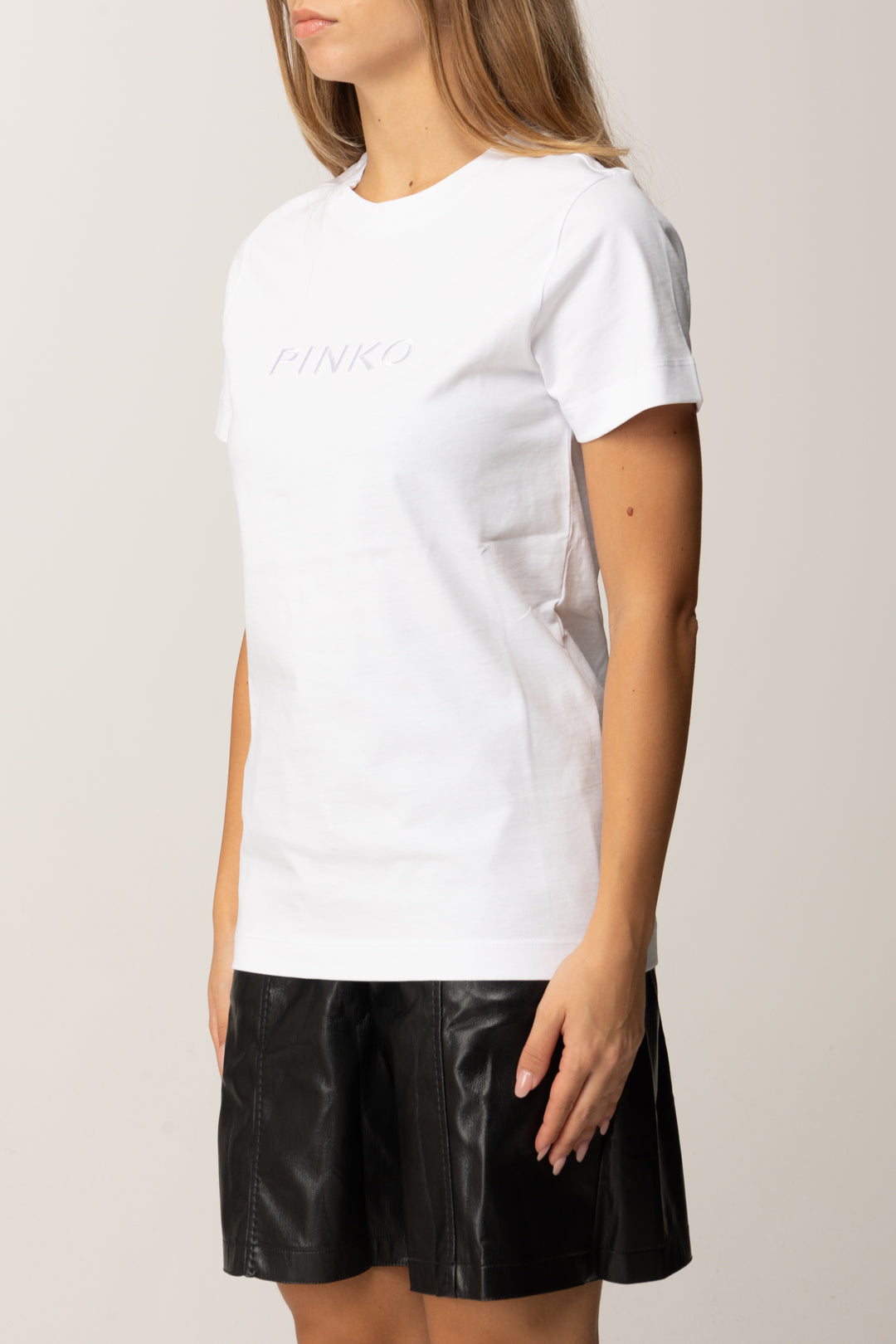 Pinko T-shirt Girocollo con Logo Lettering In Tinta BIANCO BRILL.