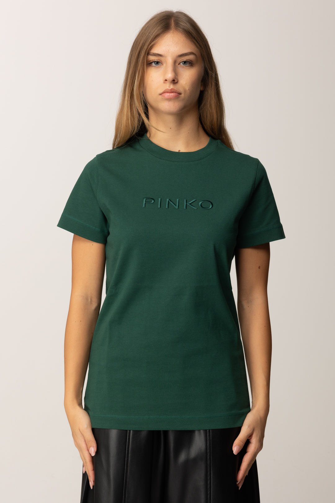 Pinko T-shirt Girocollo con Logo Lettering In Tinta VERDE VENA