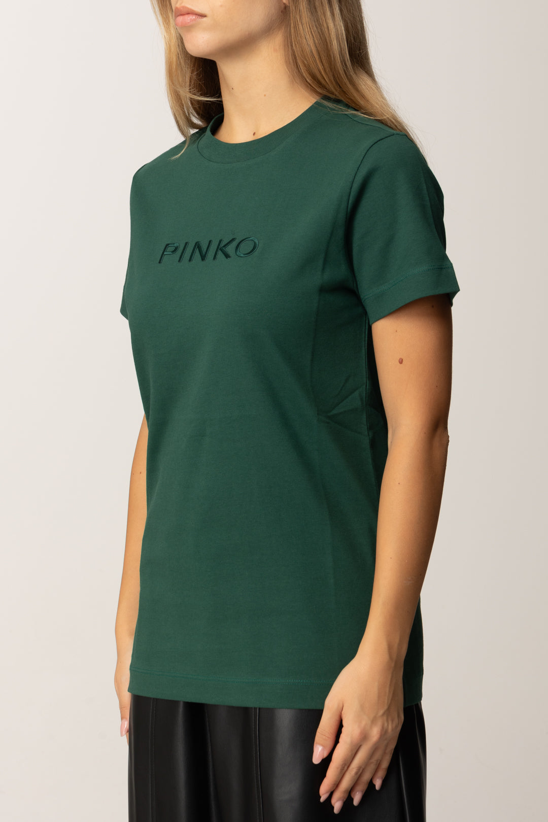 Pinko T-shirt Girocollo con Logo Lettering In Tinta VERDE VENA