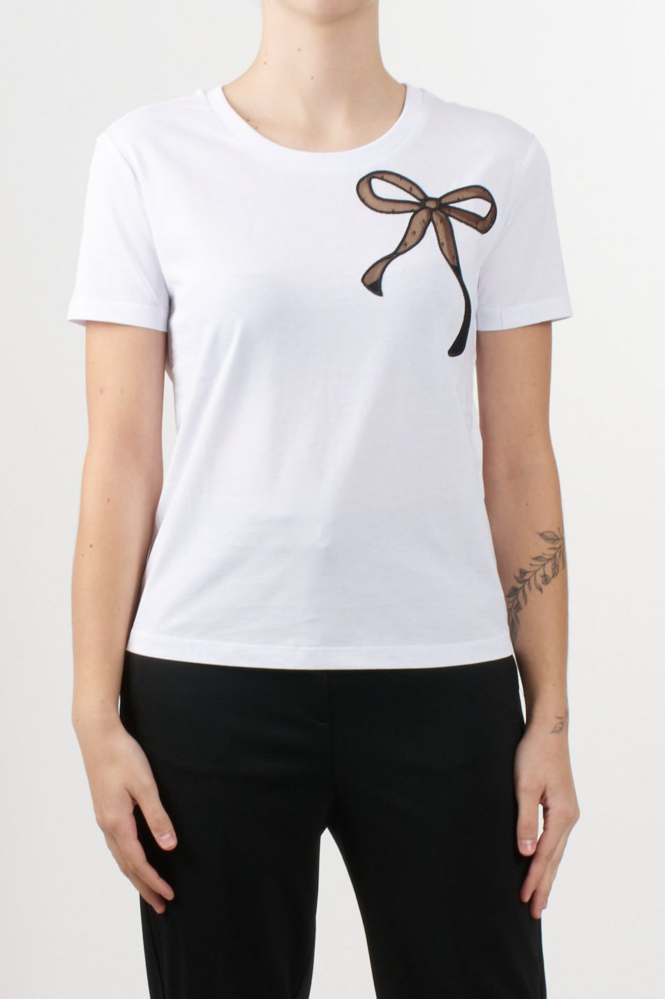 Twin-set T-shirt In Cotone con Ricamo Fiocco 252TT2312 BIC.OTTICO/NERO