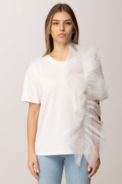 Twin-set T-shirt In Jersey con Applicazione In Tulle 261AP2165 OFF WHITE