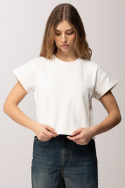 Elisabetta Franchi T-shirt In Jersey con Lettering In Rilievo MA73D61E2 GESSO