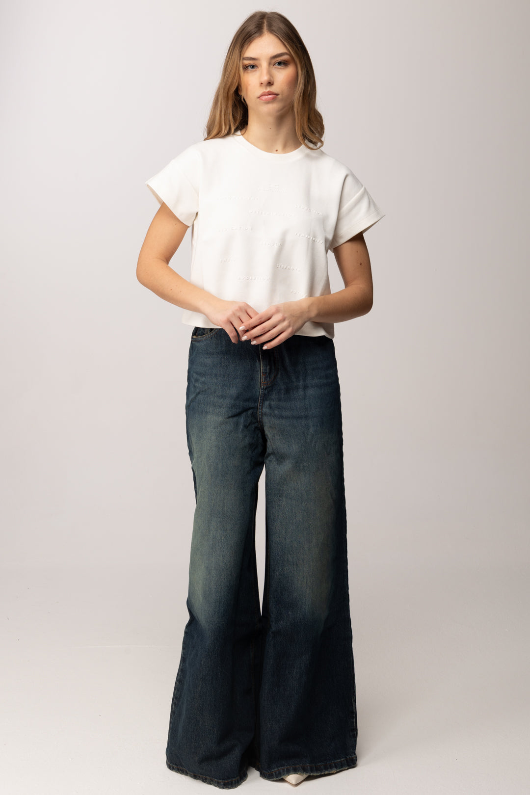 Elisabetta Franchi T-shirt In Jersey con Lettering In Rilievo MA73D61E2 GESSO