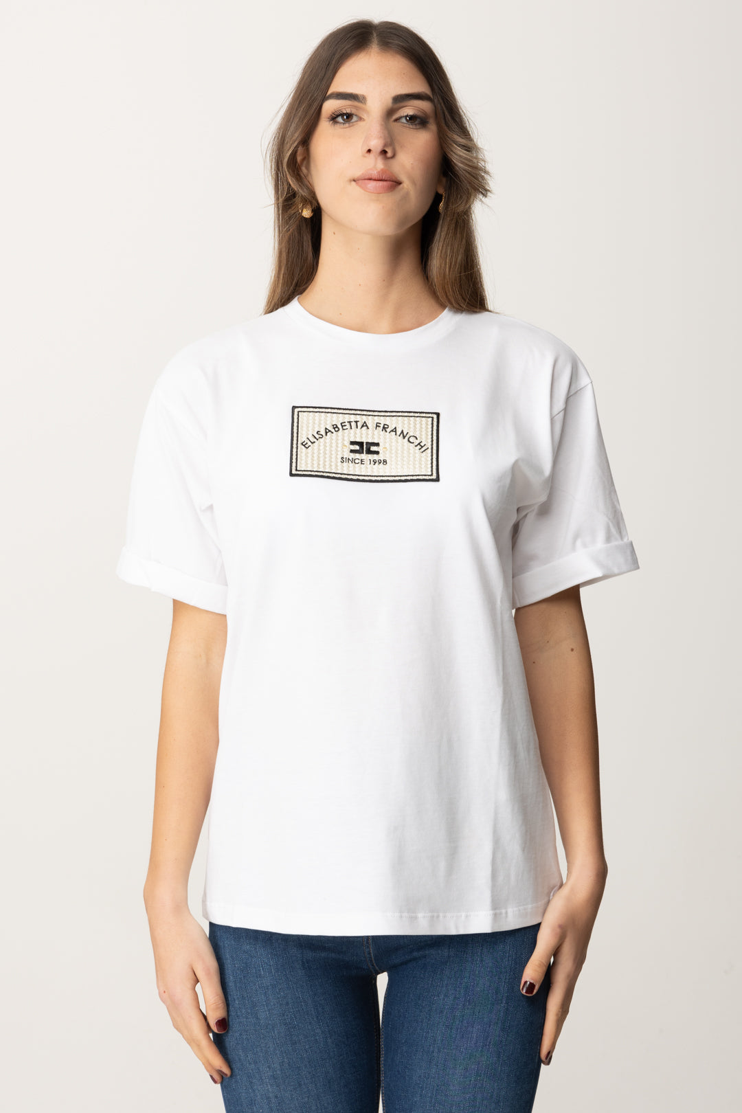 Elisabetta Franchi Woman T-shirt in Jersey with Logo Patch