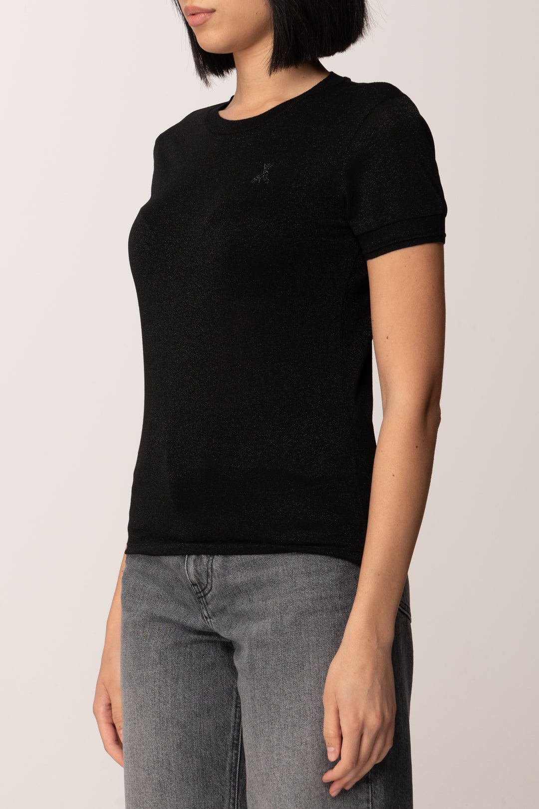 Patrizia Pepe T-shirt In Maglia con Logo Strass 8K0278 K128 BLACK LUREX FLY
