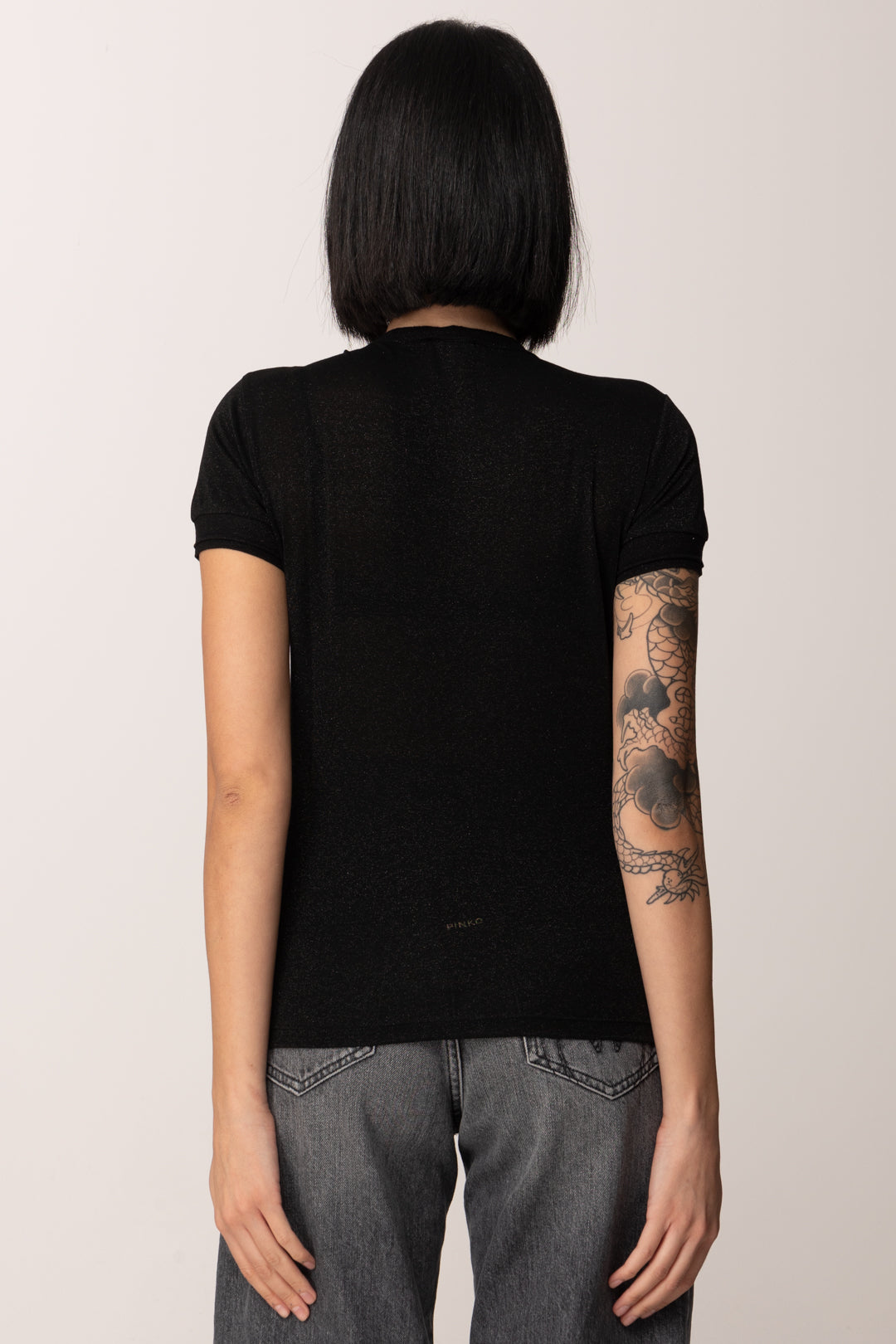 Patrizia Pepe T-shirt In Maglia con Logo Strass 8K0278 K128 BLACK LUREX FLY