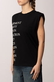 Elisabetta Franchi T-shirt Spalle Imbottite e Stampa Lettering MA70P61E2 NERO