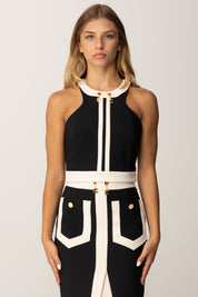 Elisabetta Franchi Top Crop Color Block con Logo Charms TOT0156E2 NERO/MILK