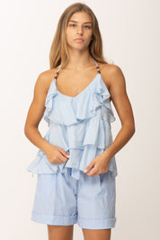 Khloe Femme Top a Balze Annodato Al Collo AZZURRO