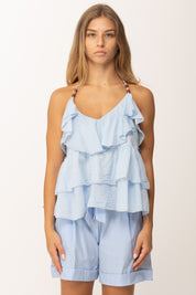 Khloe Femme Top a Balze Annodato Al Collo AZZURRO