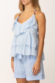 Khloe Femme Top a Balze Annodato Al Collo AZZURRO