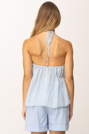 Khloe Femme Top a Balze Annodato Al Collo AZZURRO