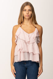 Khloe Femme Top a Balze Annodato Al Collo ROSA