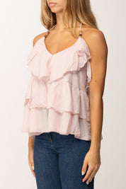 Khloe Femme Top a Balze Annodato Al Collo ROSA