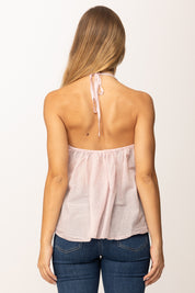 Khloe Femme Top a Balze Annodato Al Collo ROSA