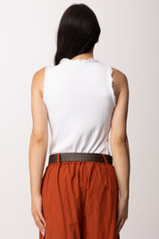 Khloe Femme Top a Costine con Bordi Sfrangiati 61269 BIANCO