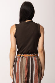 Khloe Femme Top a Costine con Bordi Sfrangiati 61269 CACAO