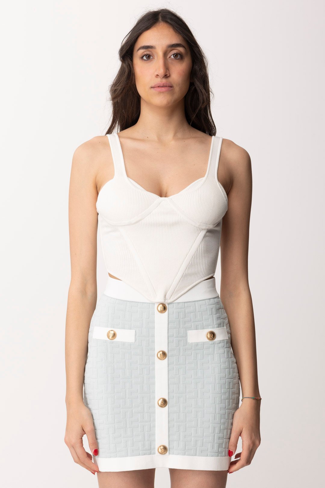 ELISABETTA FRANCHI 胸ポケットロゴ リブ ニット トップス ELISABETTA