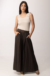 Khloe Femme Top a Costine con Spalline In Pizzo Floreale 61268 BEIGE