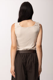 Khloe Femme Top a Costine con Spalline In Pizzo Floreale 61268 BEIGE