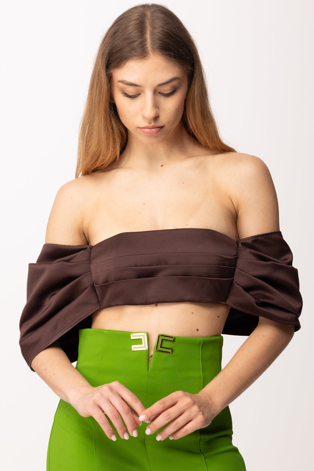 Elisabetta Franchi Top a Fiocco In Duchesse TO05662E2 CACAO