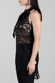 Manila Grace Top Asimmetrico In Pizzo con Fiocco Y149PU METEORITE :AI26