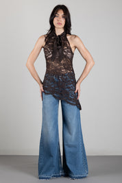 Manila Grace Top Asimmetrico In Pizzo con Fiocco Y149PU POTTING SOIL :AI26