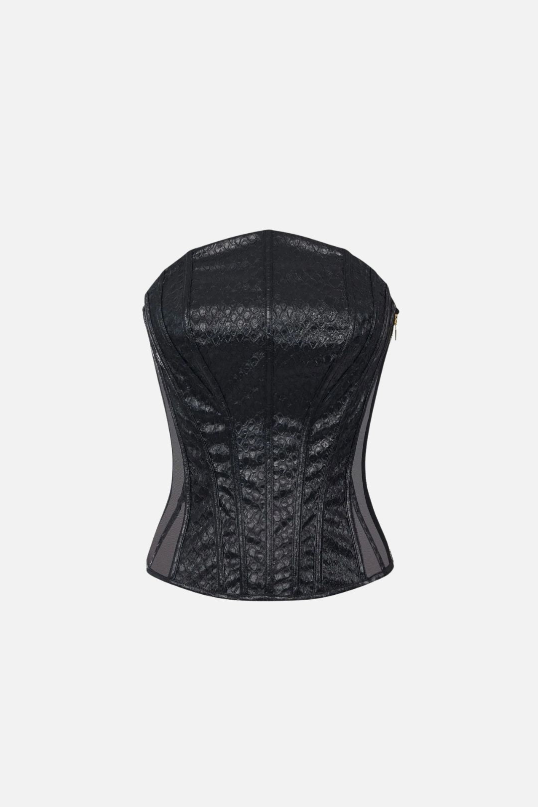 Elisabetta Franchi Top Bustier Effetto Pitonato con Inserti In Tulle TO09167E2 NERO