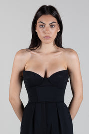 Elisabetta Franchi Top Bustier In Crêpe con Ricamo a Piume TO07067E2 NERO