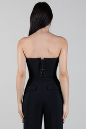 Elisabetta Franchi Top Bustier In Crêpe con Ricamo a Piume TO07067E2 NERO