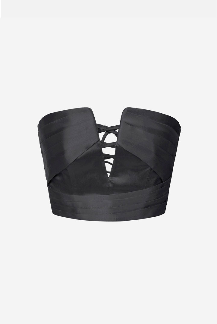 Elisabetta Franchi Top Bustier In Gazar con Drappeggi e Tulle Nero TO09367E2 NERO