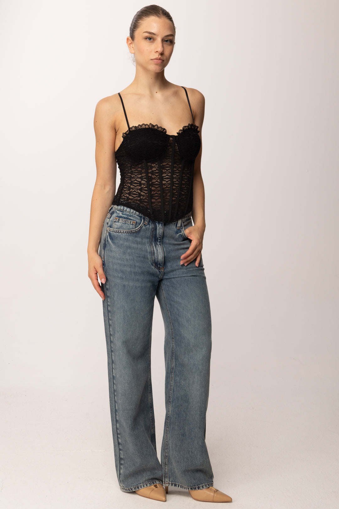 Khloe Femme Top Bustier In Pizzo con Stecche DM7575 NERO