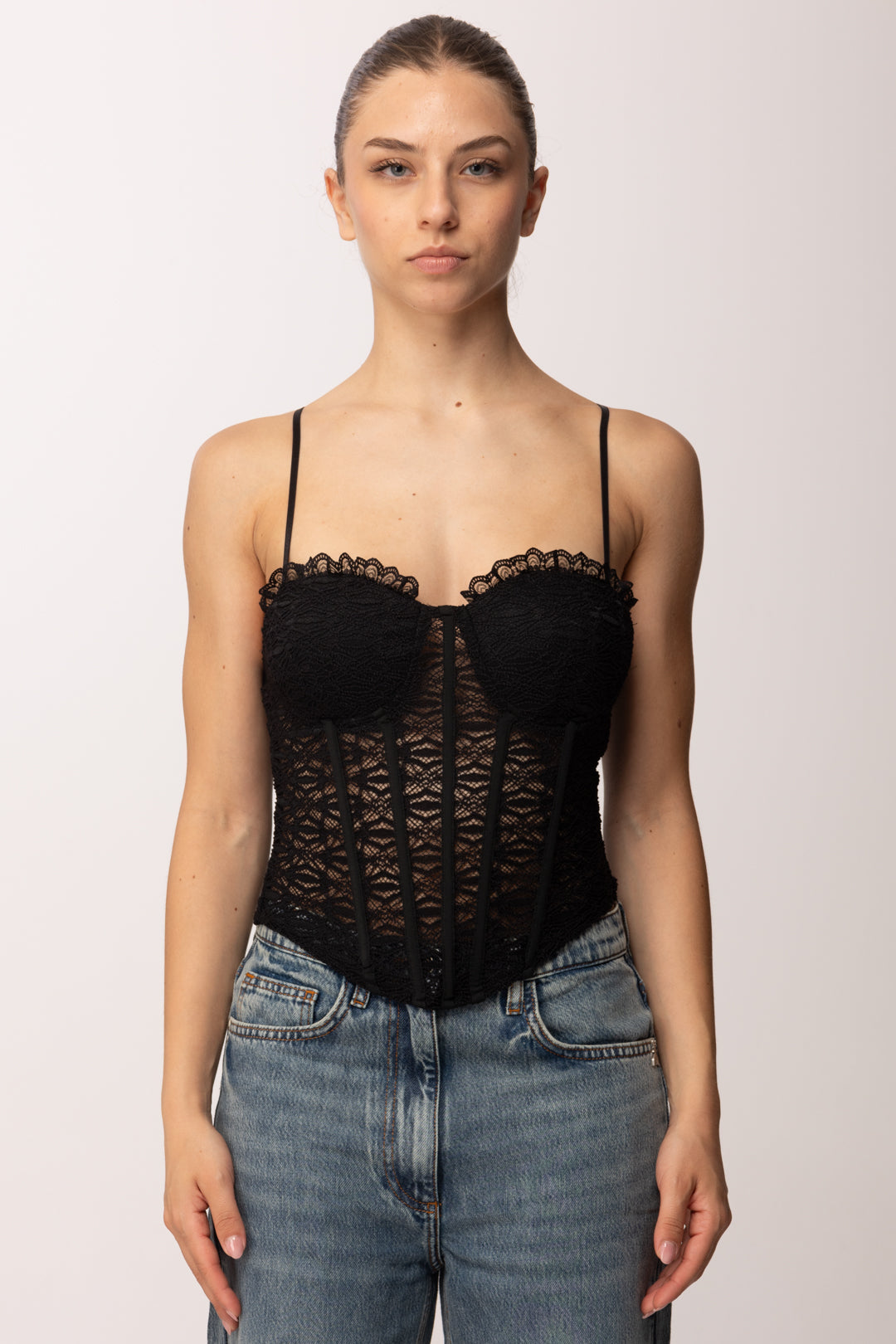 Khloe Femme Top Bustier In Pizzo con Stecche DM7575 NERO